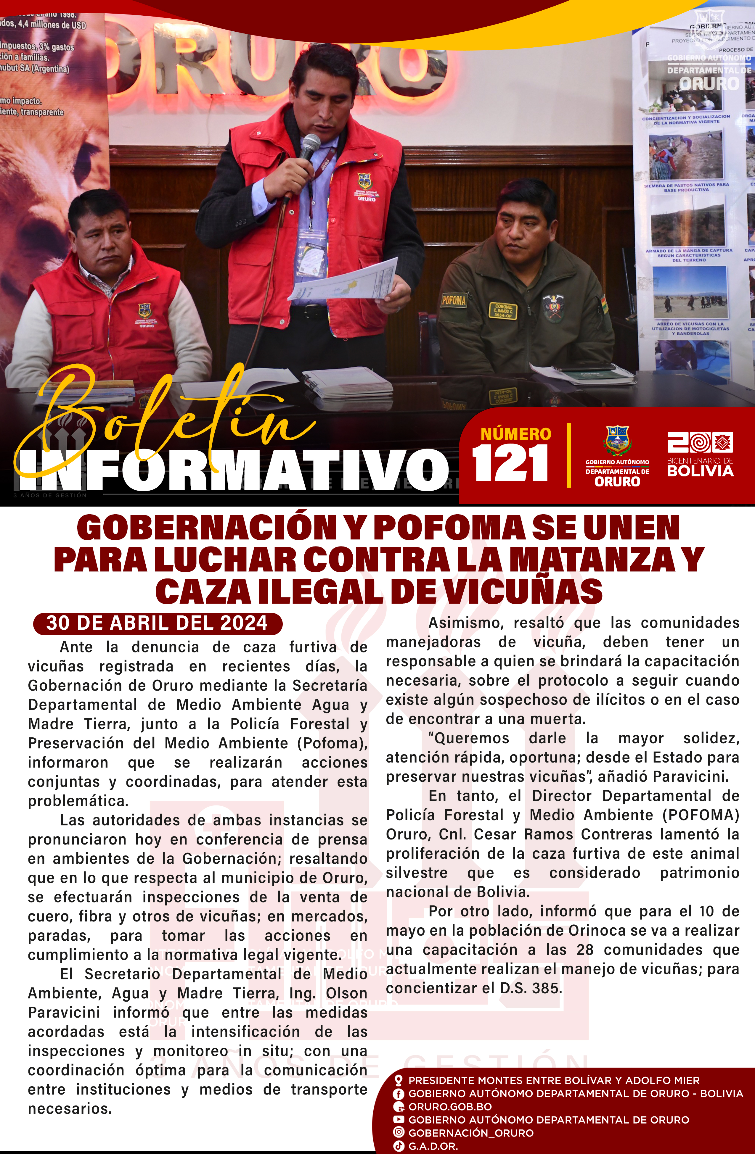 Gobernación y pofoma se unen para luchar contra la matanza y caza ilegal de vicuñas