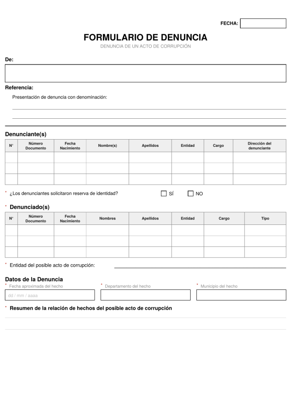 FORMULARIO DE DENUNCIA DE UN ACTO DE CORRUPCIÓN